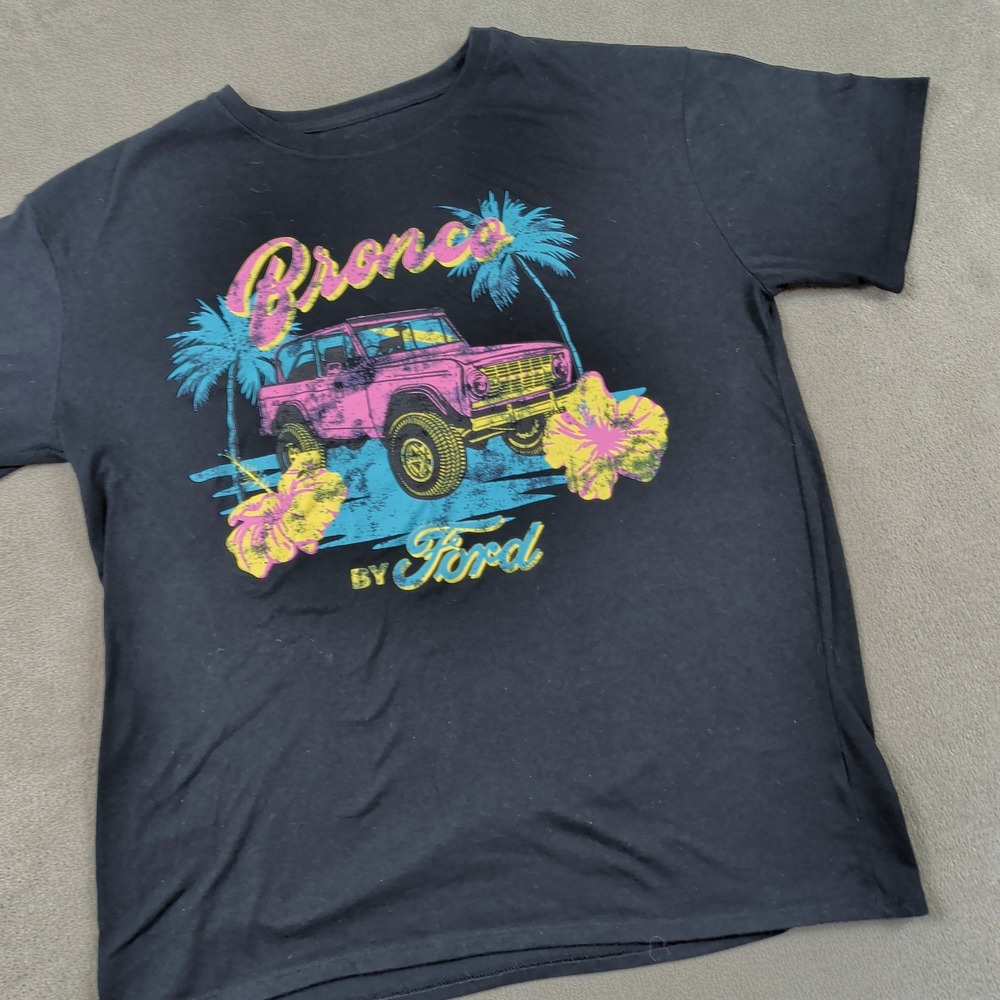 Ford Bronco Graphic T-Shirt XXL 16/18 Women Black Retro Neon Palm Tree Hibiscus
